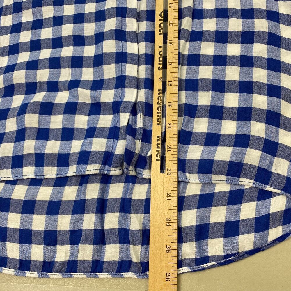 Zara‎ Basic Top Medium Womens Buffalo Plaid Button Up Pocket Silky Blue White - Picture 10 of 13